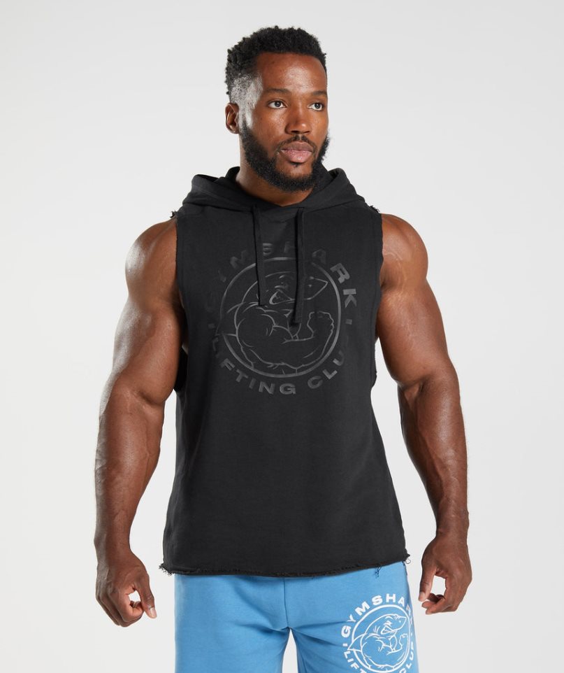 Men\'s Gymshark Legacy Drop Arm Hoodie Black | NZ 6CEFHA